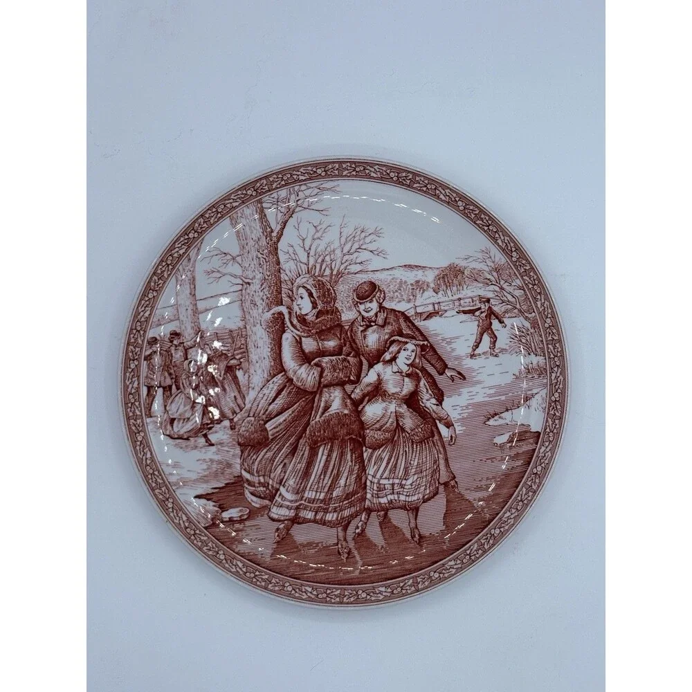 Spode Blue Room Christmas Plate No 2 Red Transferware Victorian England 8.5”